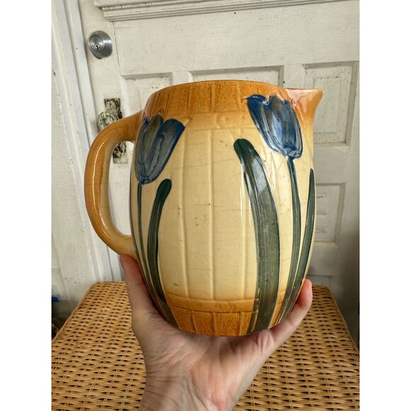 Antique 1910s Roseville Pottery Tulip Milk Pitcher Farmhouse Primitive - Picture 2 of 11